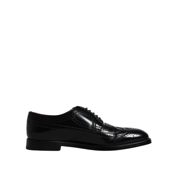 Dolce & Gabbana Black Leather Derby Wingtip Formal Shoes